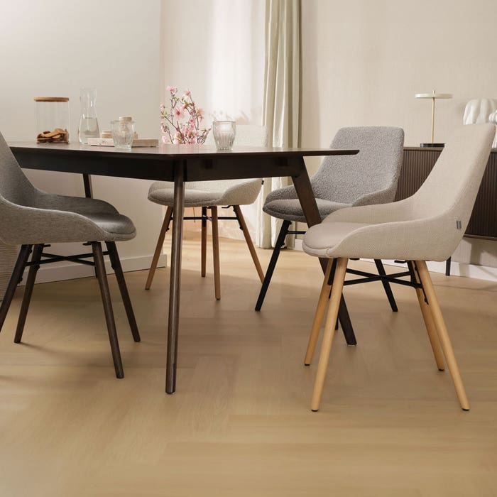design eetkamerstoel warm grijs - walnoot houten onderstel Nena-Isa 