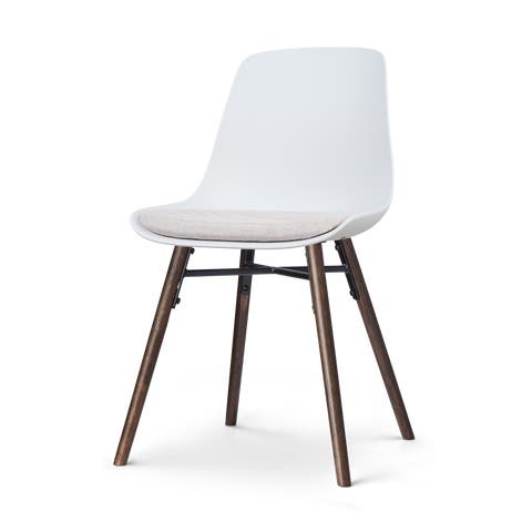 Nena-Liv eetkamerstoel wit met beige zitkussen - walnoot houten onderstel