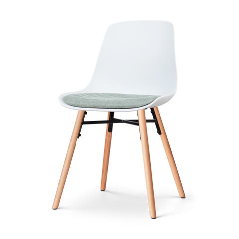 Nena-Liv eetkamerstoel wit met zacht groen zitkussen - houten onderstel
