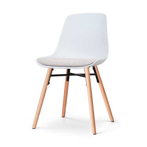 Nena-Liv eetkamerstoel wit met beige zitkussen - houten onderstel