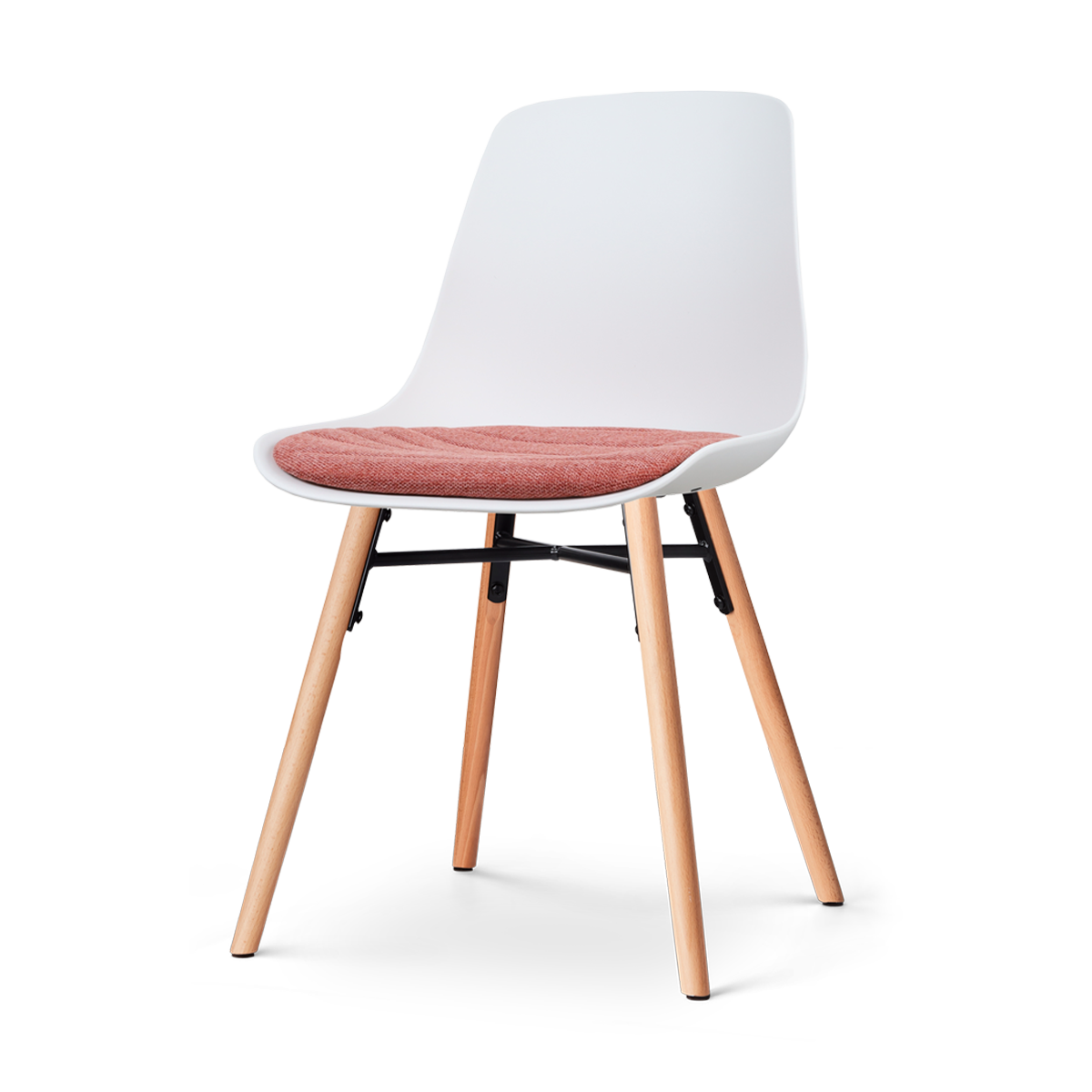Nena-Liv eetkamerstoel wit met terracotta rood zitkussen - houten onderstel