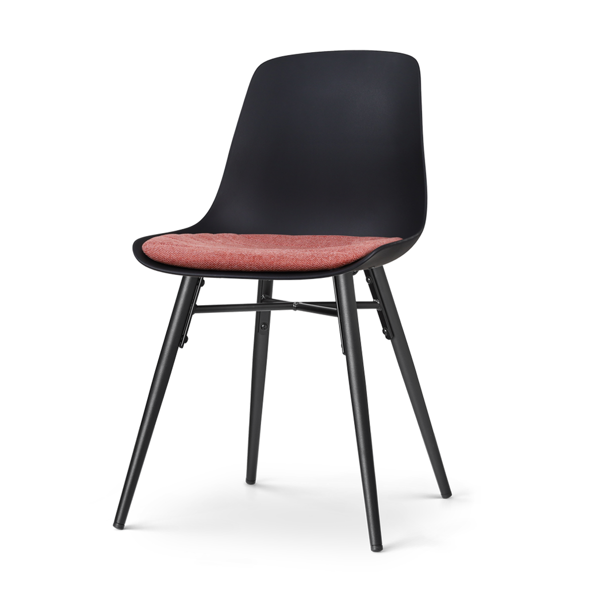 Nena-Liv eetkamerstoel zwart met terracotta rood zitkussen - zwart houten onderstel