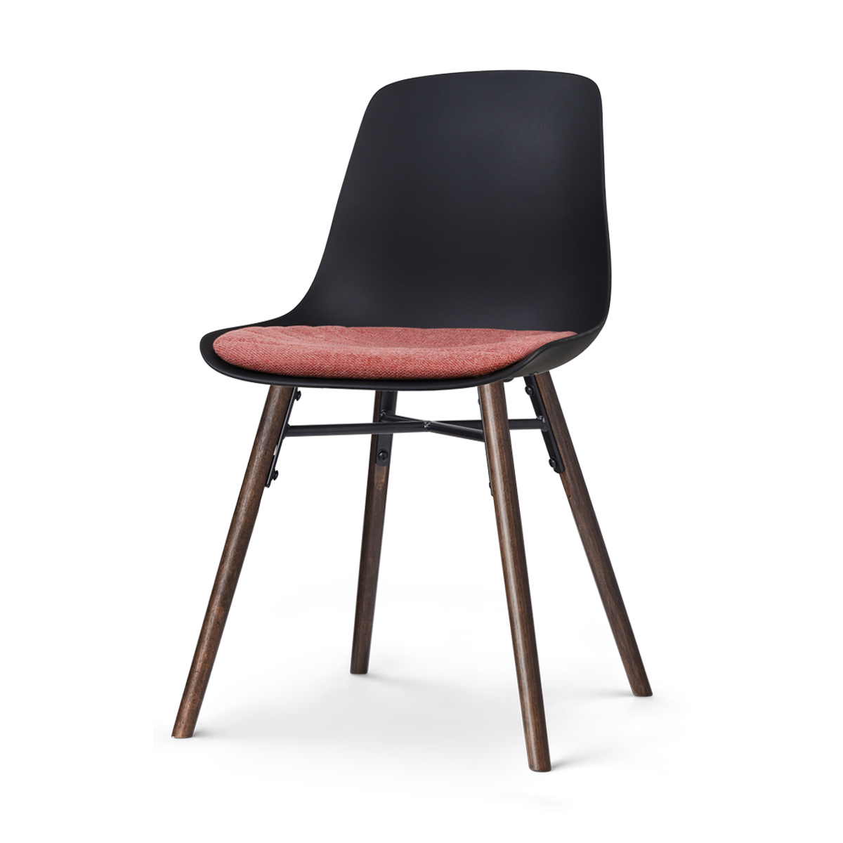 Nena-Liv eetkamerstoel zwart met terracotta rood zitkussen - walnoot houten onderstel