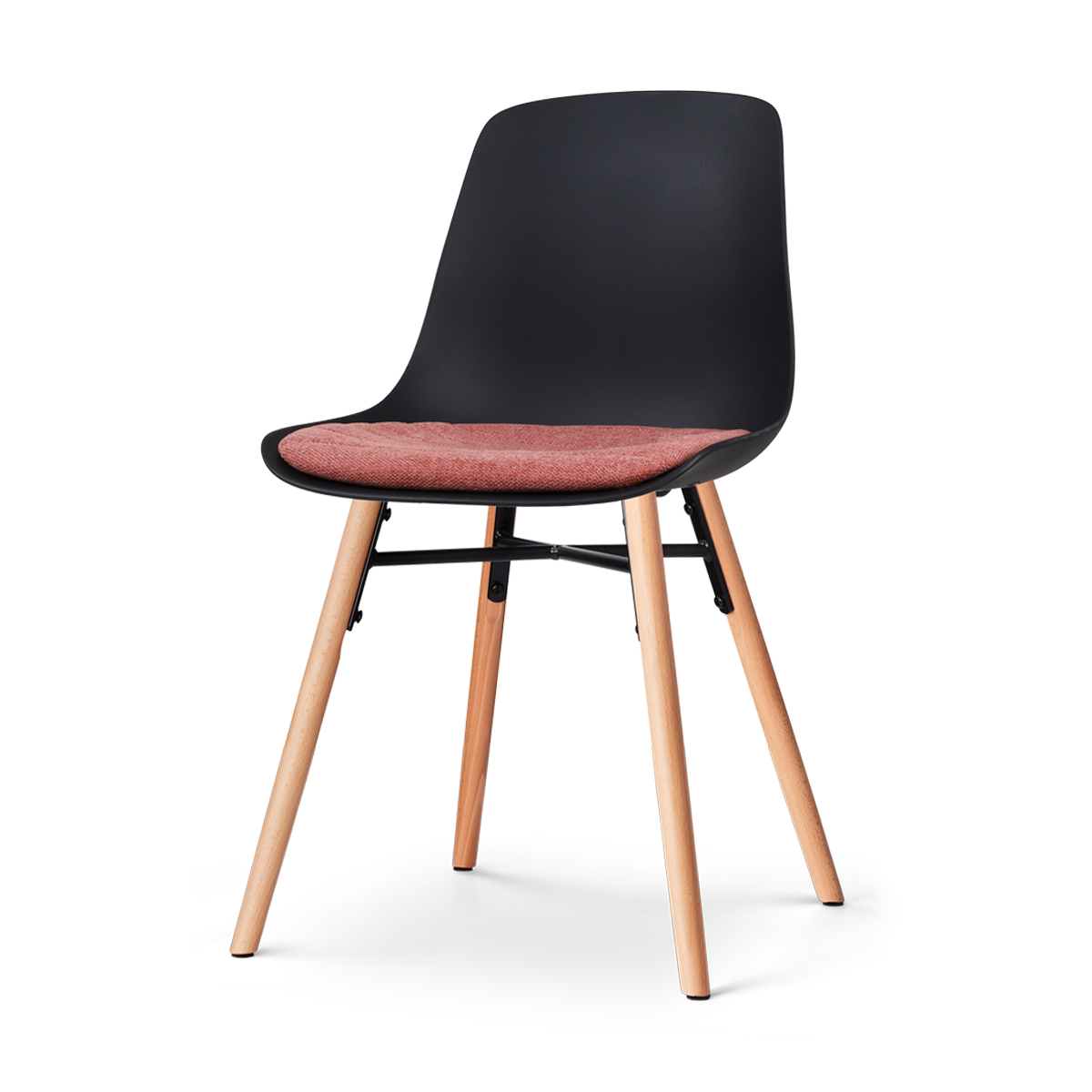 Nena-Liv eetkamerstoel zwart met terracotta rood zitkussen - houten onderstel