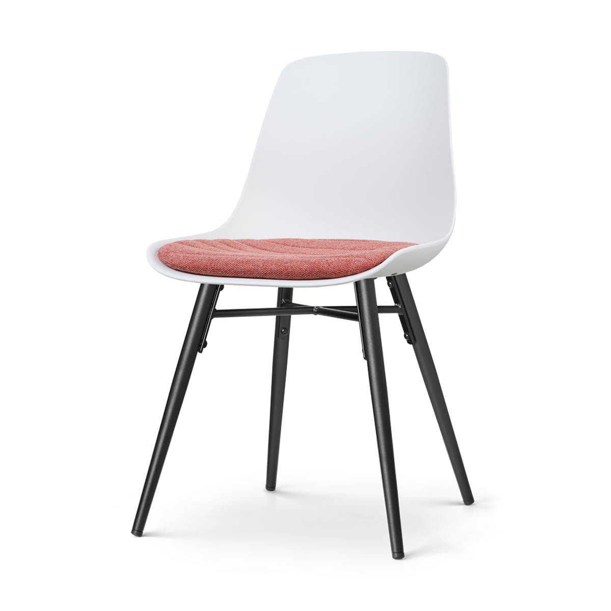 Nena-Liv eetkamerstoel wit met terracotta rood zitkussen - zwart houten onderstel