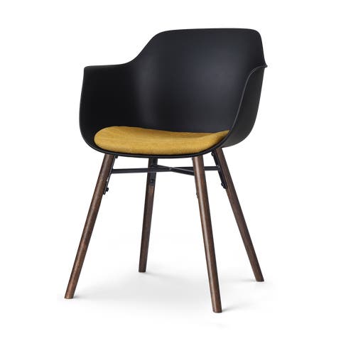 Nena-Liz eetkamerstoel zwart met okergeel zitkussen - walnoot houten onderstel