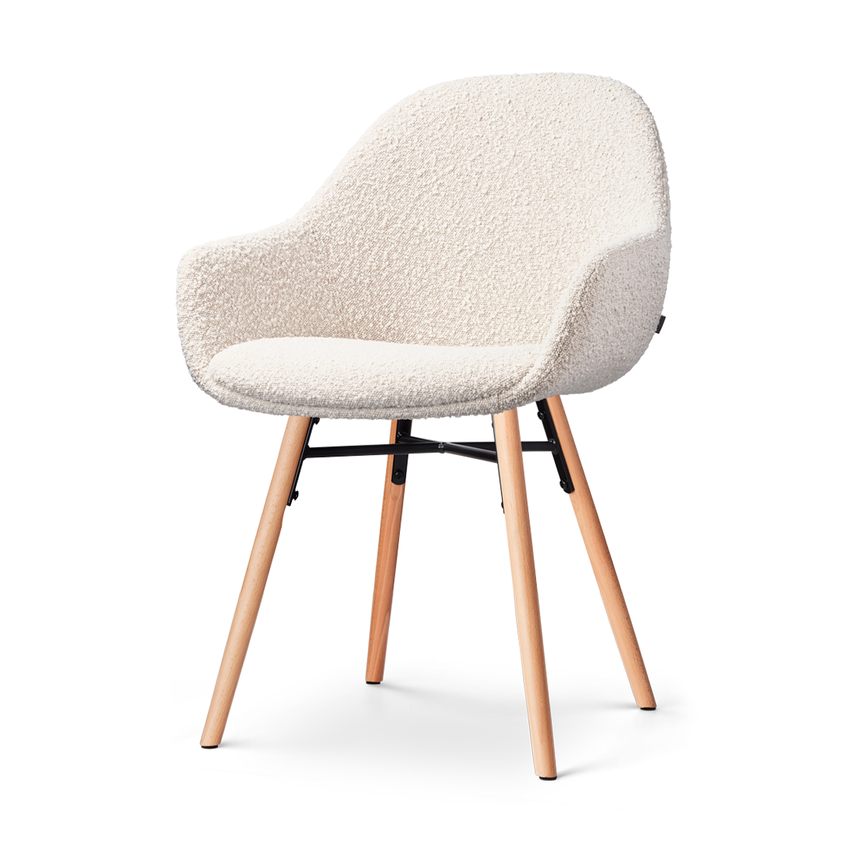 Nena-Mae eetkamerstoel bouclé beige - houten onderstel