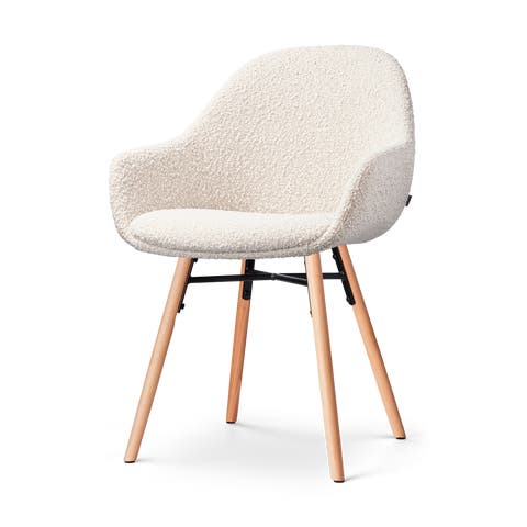 Nena-Mae eetkamerstoel bouclé beige - houten onderstel
