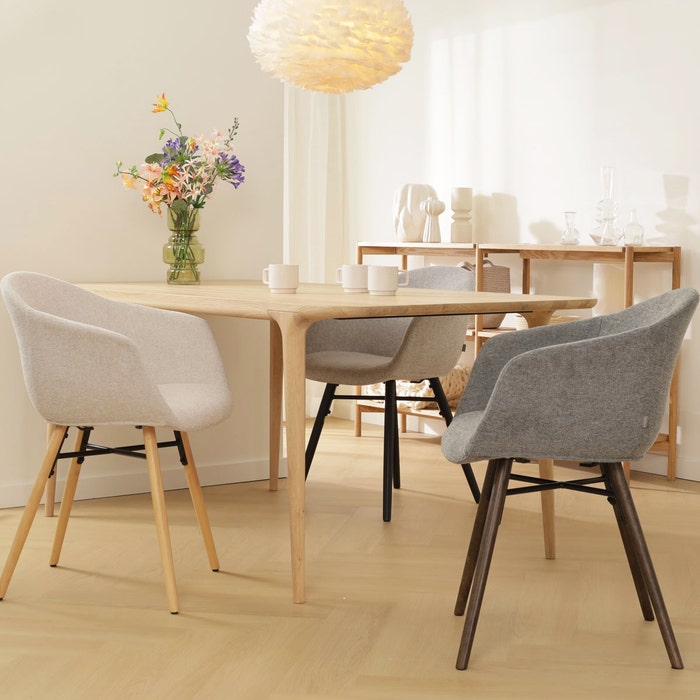 collectie eetkamerstoel Nena-Otis eetkamerstoel cottonbeige - walnoot houten onderstel