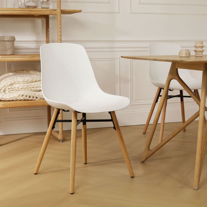 Nena-Pip eetkamerstoel wit - houten onderstel eetkamerstoel - scandinavisch - kunststof - kuip - naturel houten poten