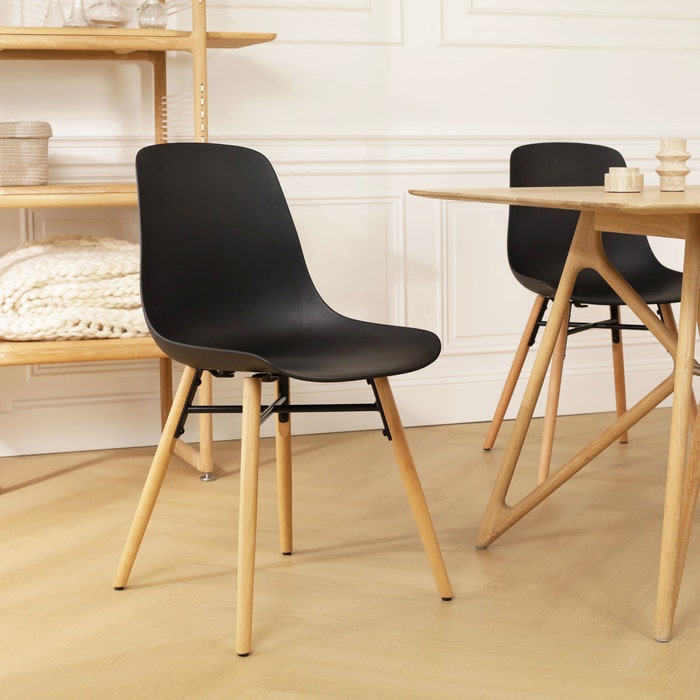 Nena-Pip eetkamerstoel zwart - houten onderstel - set van 2 eetkamerstoel - scandinavisch - kunststof - kuip - naturel houten poten - set van 2