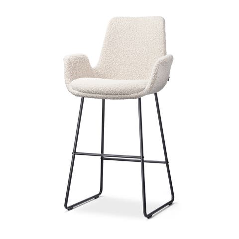 Nino-Eef barkruk bouclé beige - zwart onderstel - 65 cm