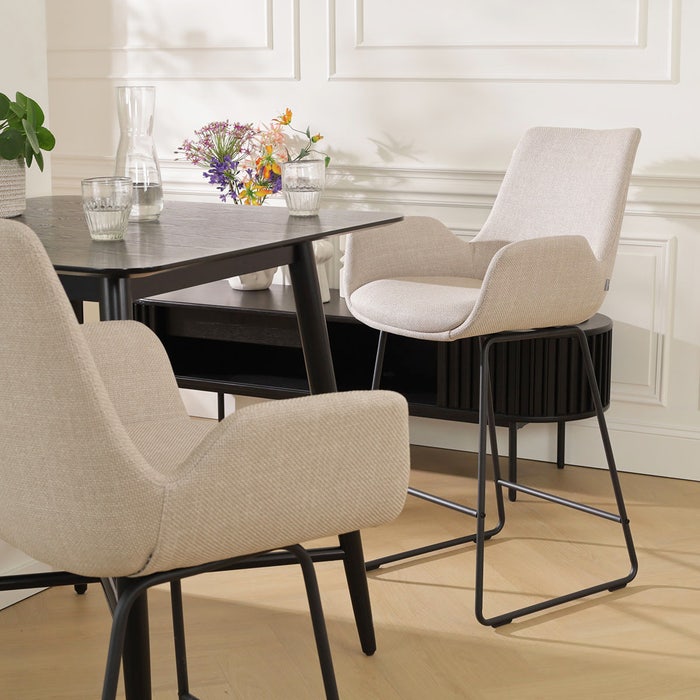 design barkruk beige - zwart onderstel - 65 cm - Nino-Eef 