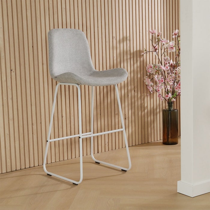 Nino-Fé barkruk lichtgrijs - wit onderstel - 65 cm - set van 2 barstoel - rugleuning - kookeiland - stof - zithoogte 65 cm - lage - scandinavisch - set van 2