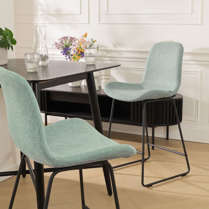 Nino-Fé barkruk zacht groen - zwart onderstel - 75 cm - set van 2 barstoel - rugleuning - kookeiland - stof - zithoogte 75 cm - lage - scandinavisch - set van 2