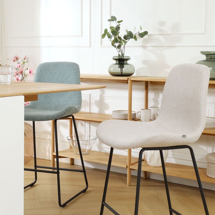 scandinavische barkruk beige - zwart onderstel - 75 cm Nino-Fé