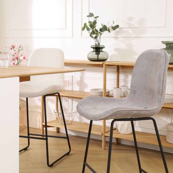 scandinavische barkruk rib warm grijs - zwart onderstel - 75 cm Nino-Fé