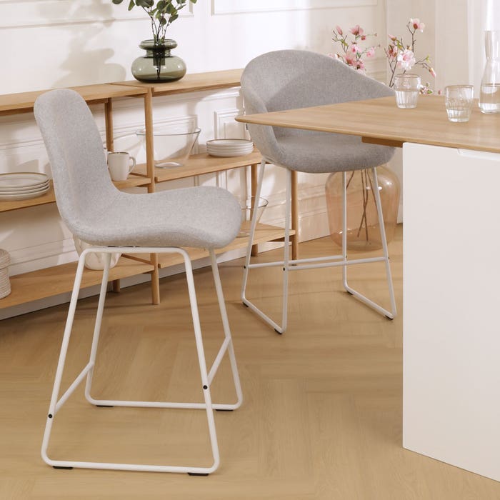 scandinavische barkruk beige - wit onderstel - 65 cm Nino-Fé