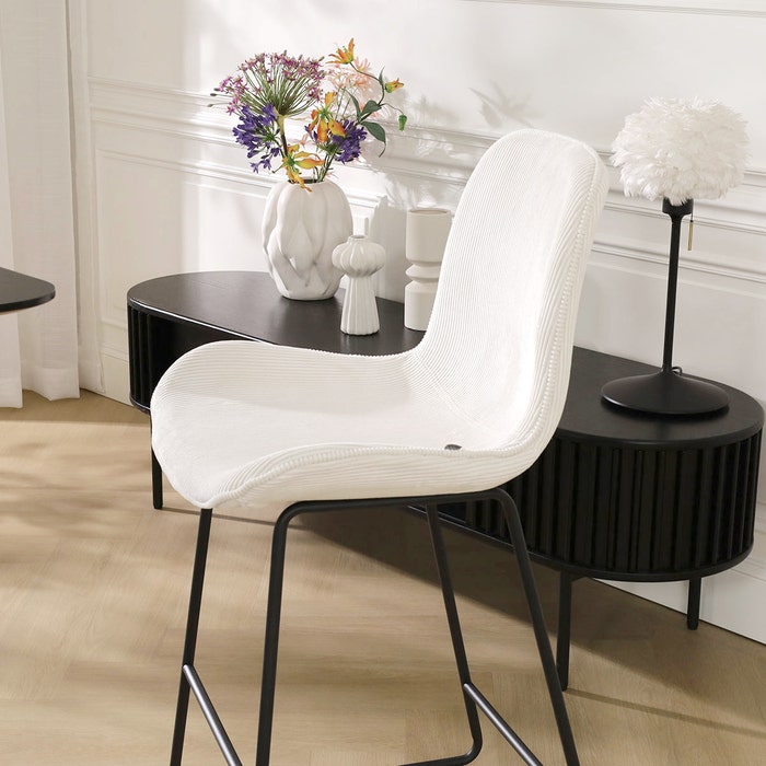 scandinavische barkruk rib creme - zwart onderstel - 75 cm Nino-Fé