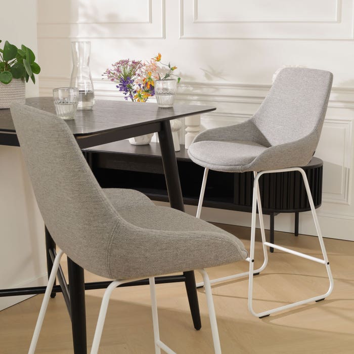 scandinavische barkruk voor een kookeiland voor een kookeiland warm grijs - wit onderstel - 65 cm - Nino-Isa 