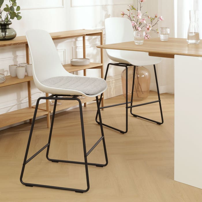Nino-Liv barkruk wit met lichtgrijs zitkussen - zwart onderstel - 75 cm barstoel - rugleuning - kookeiland - kunststof - zithoogte 75 cm - hoge - scandinavisch