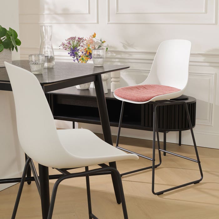 Nino-Liv barkruk wit met terracotta rood zitkussen - zwart onderstel - 75 cm barstoel - rugleuning - kookeiland - kunststof - zithoogte 75 cm - hoge - scandinavisch