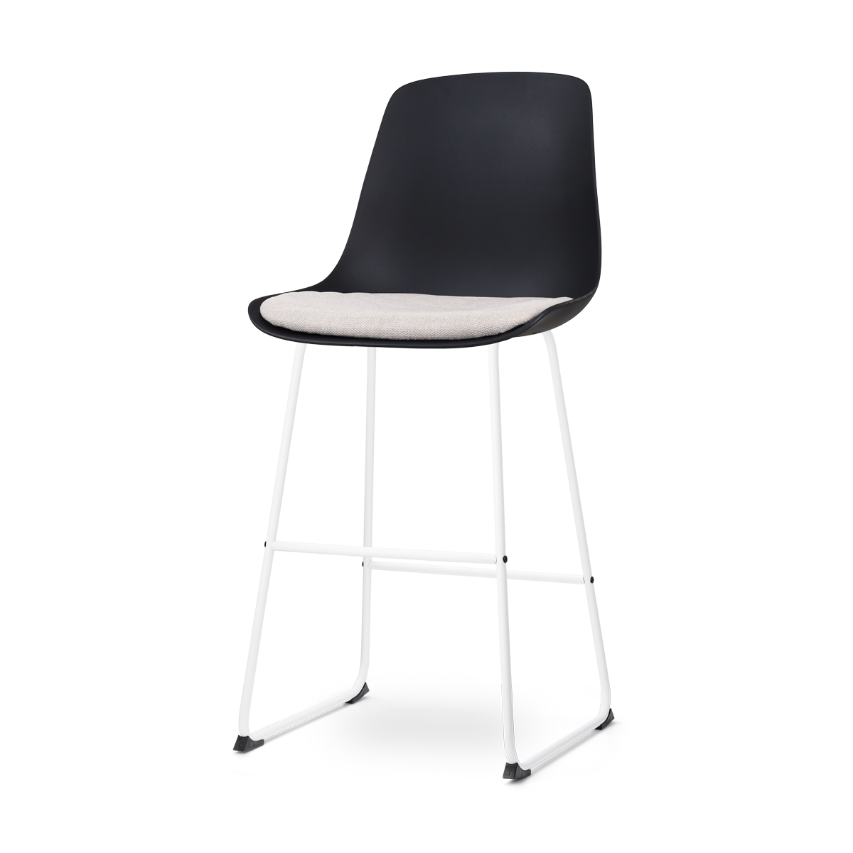 Nino-Liv barkruk zwart en beige zitkussen - wit onderstel - 75 cm