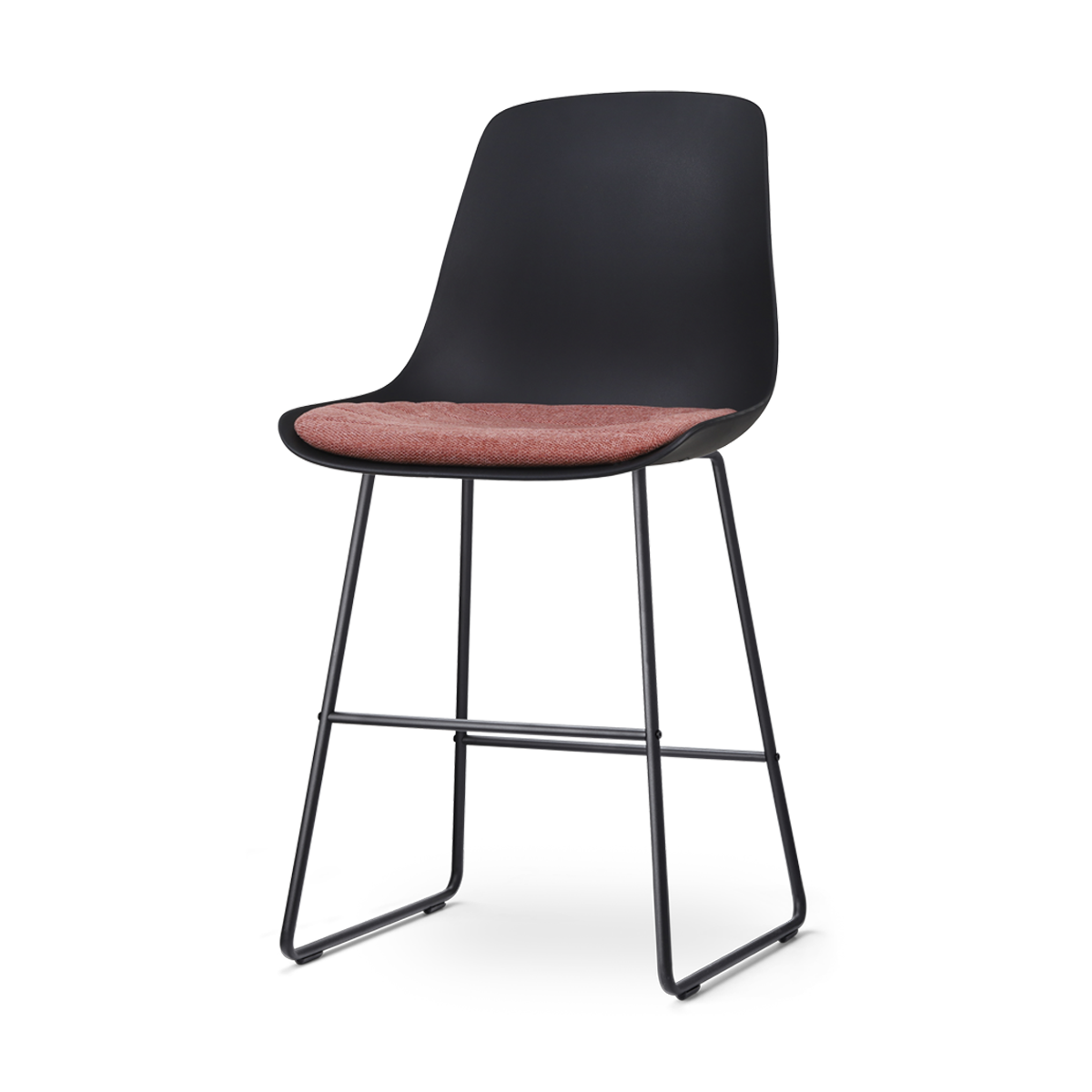 Nino-Liv barkruk zwart met terracotta rood zitkussen - zwart onderstel - 65 cm