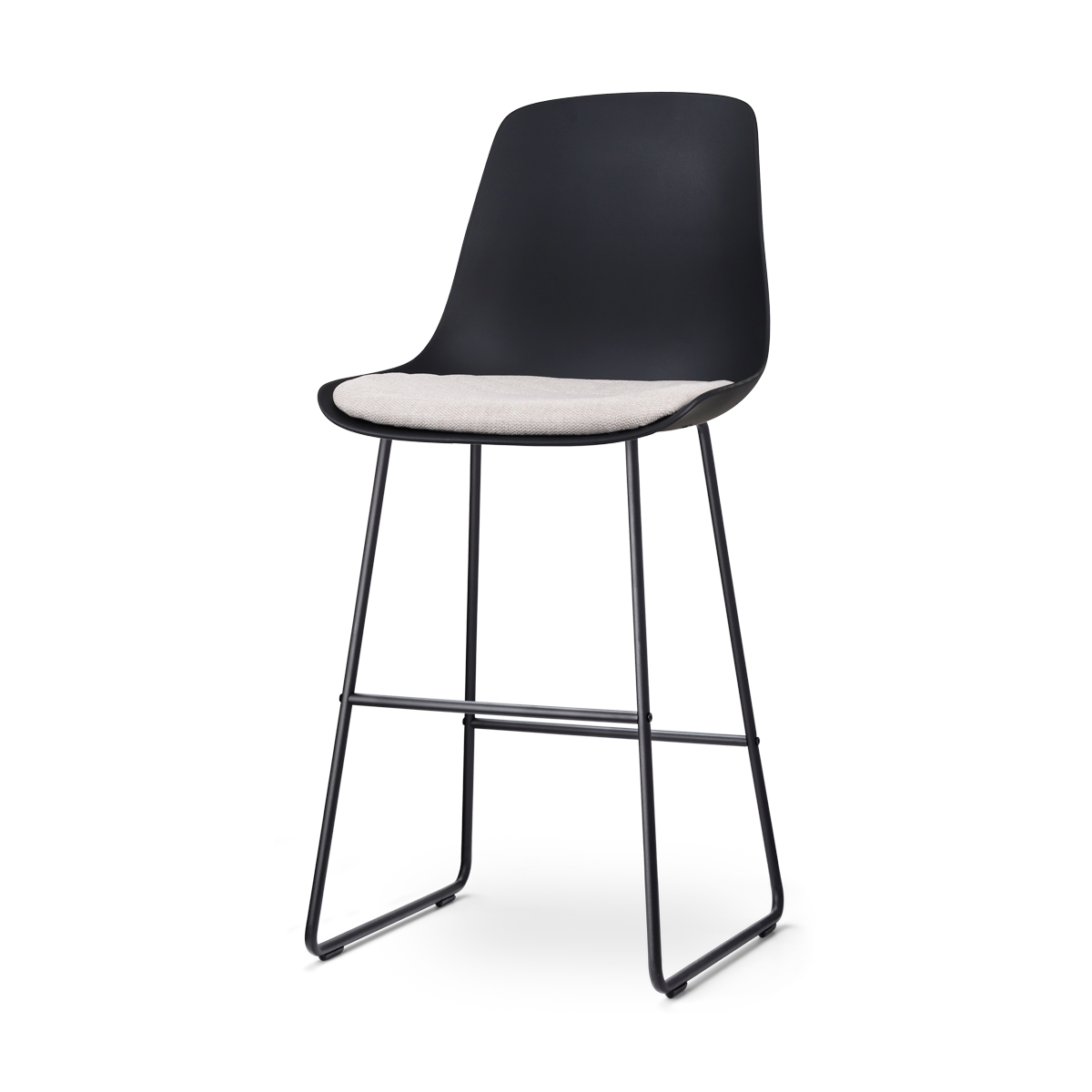 Nino-Liv barkruk zwart met beige zitkussen - zwart onderstel - 75 cm