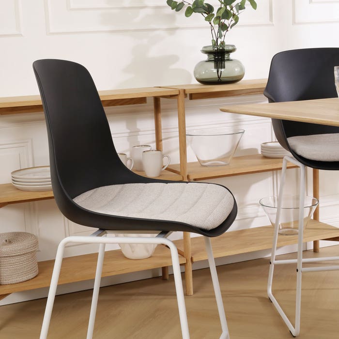 Nino-Liv barkruk zwart en beige zitkussen - wit onderstel - 75 cm barstoel - rugleuning - kookeiland - kunststof - zithoogte 65 cm - hoge - scandinavisch