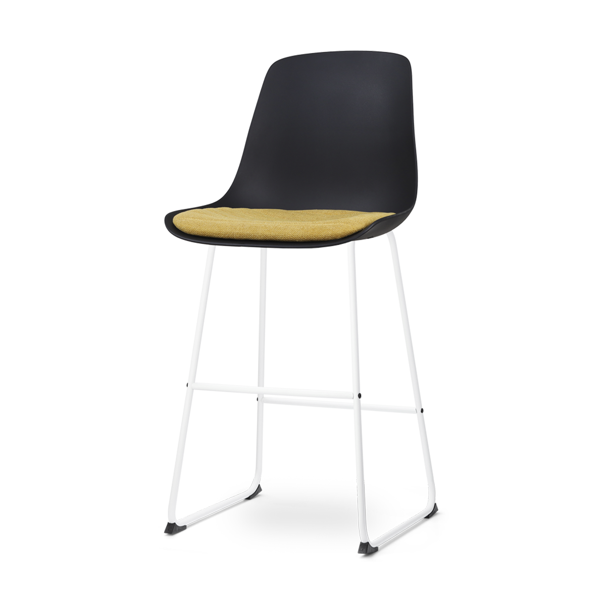 Nino-Liv barkruk zwart en okergeel zitkussen - wit onderstel - 75 cm
