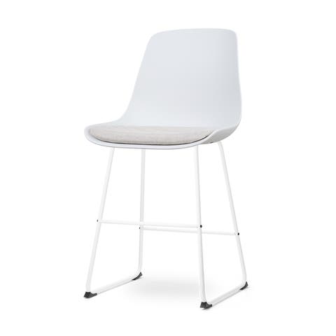 Nino-Liv barkruk wit met beige zitkussen - wit onderstel - 65 cm