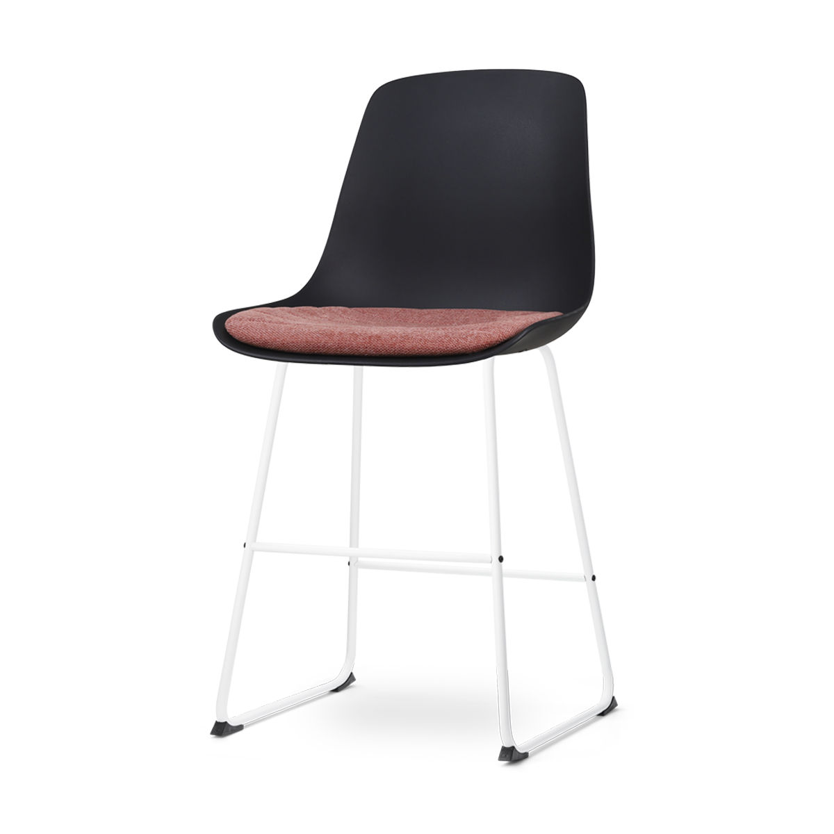 Nino-Liv barkruk zwart met terracotta rood zitkussen - wit onderstel - 65 cm