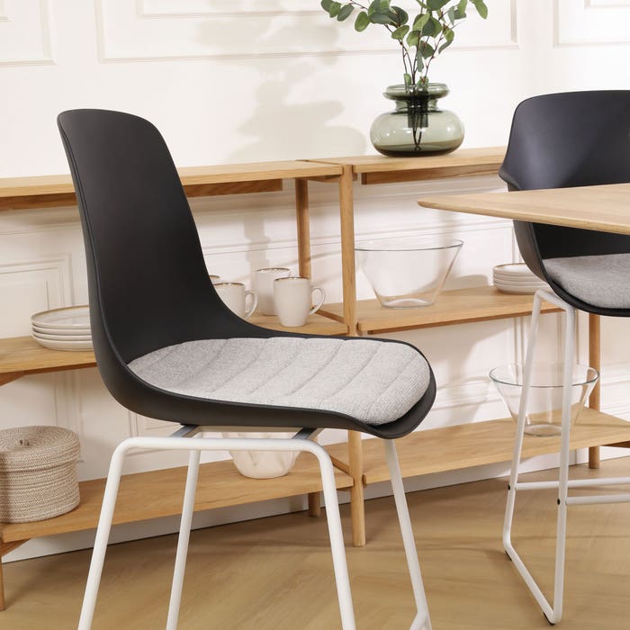 Nino-Liv barkruk zwart en lichtgrijs zitkussen - wit onderstel - 75 cm barstoel - rugleuning - kookeiland - kunststof - zithoogte 65 cm - hoge - scandinavisch