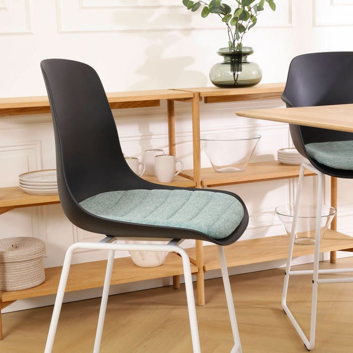 Nino-Liv barkruk zwart en zacht groen zitkussen - wit onderstel - 75 cm barstoel - rugleuning - kookeiland - kunststof - zithoogte 65 cm - hoge - scandinavisch