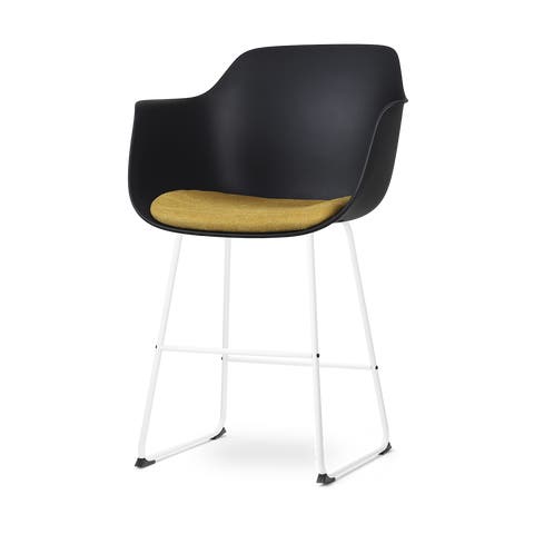 Nino-Liz barkruk zwart met okergeel zitkussen - wit onderstel - 65 cm