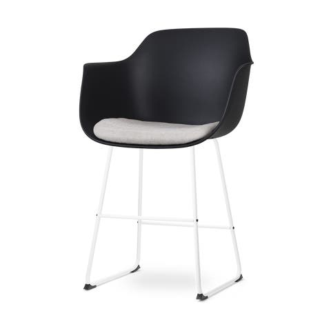 Nino-Liz barkruk zwart met beige zitkussen - wit onderstel - 65 cm