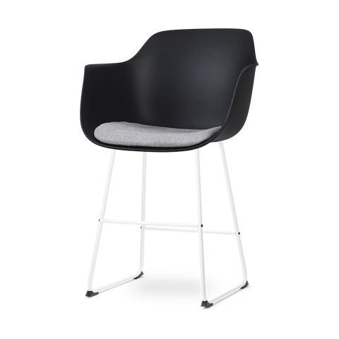 Nino-Liz barkruk zwart met lichtgrijs zitkussen - wit onderstel - 65 cm