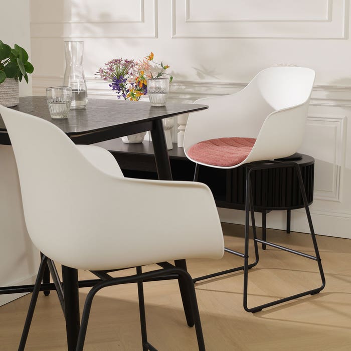 Nino-Liz barkruk wit met terracotta rood zitkussen - zwart onderstel - 75 cm barstoel - armleuning - rugleuning - hoge - luxe - stof - scandinavisch - comfortabele - japandi