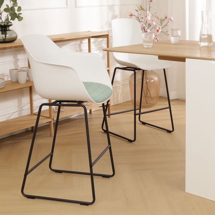 scandinavische barkruk wit met zacht groen zitkussen - zwart onderstel - 75 cm Nino-Liz