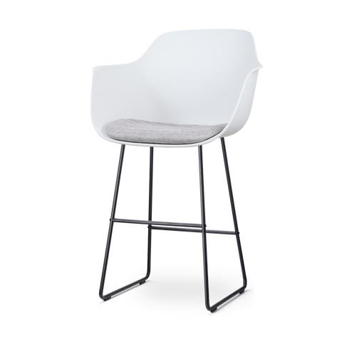 Nino-Liz barkruk wit met lichtgrijs zitkussen - zwart onderstel - 75 cm