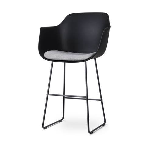 Nino-Liz bakruk zwart met lichtgrijs zitkussen - zwart onderstel - 75 cm