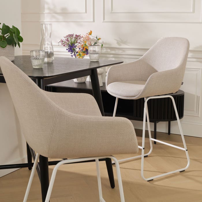 scandinavische barkruk voor een kookeiland beige - wit onderstel - 65 cm - Nino-Mae 