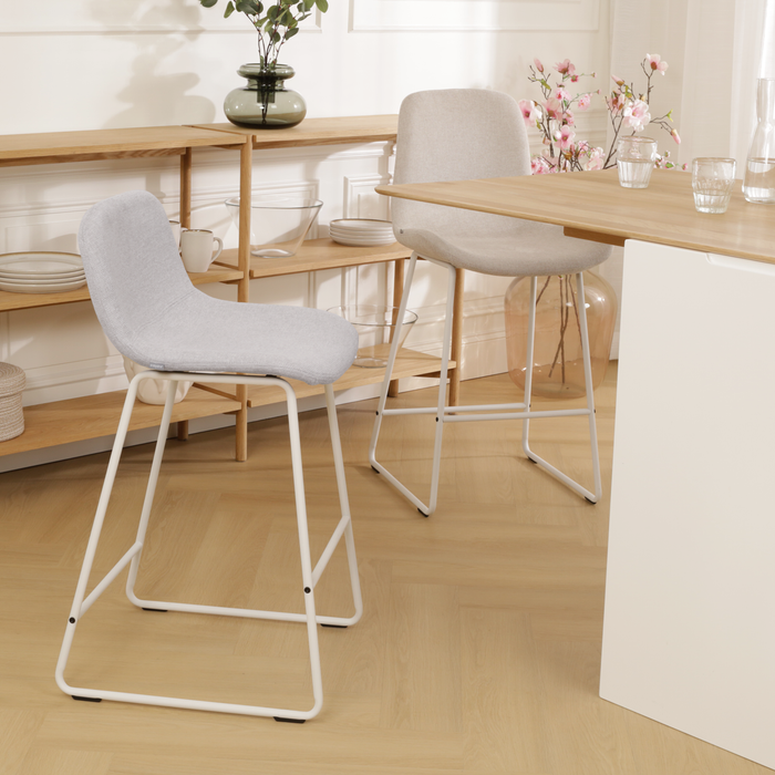 Nino-Mats barkruk lichtgrijs - wit onderstel - 75 cm barstoel - kookeiland - stof - zithoogte 75 cm - lage - scandinavisch