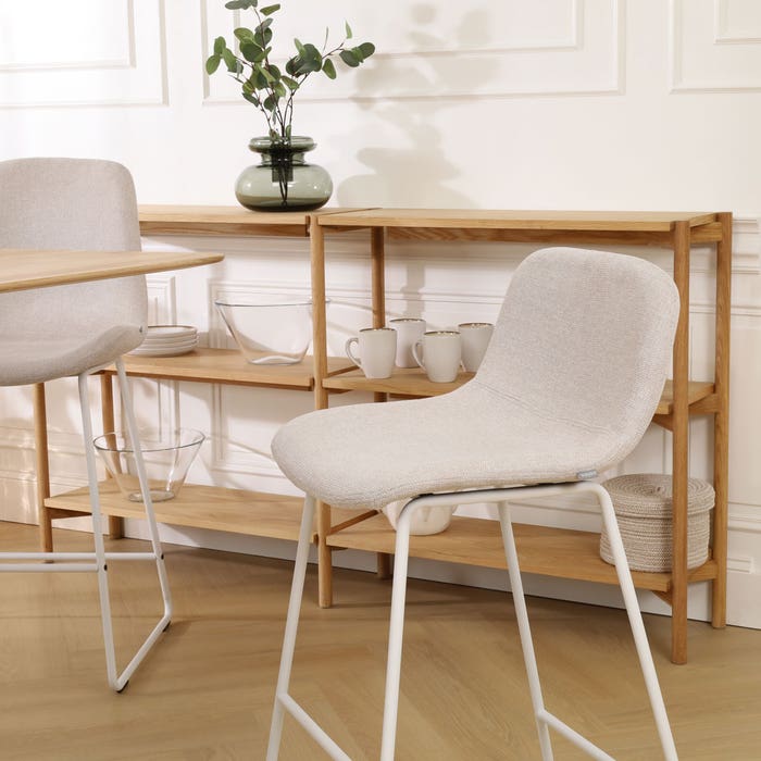 japandi hoge barkruk beige - wit onderstel - 75 cm Nino-Mats