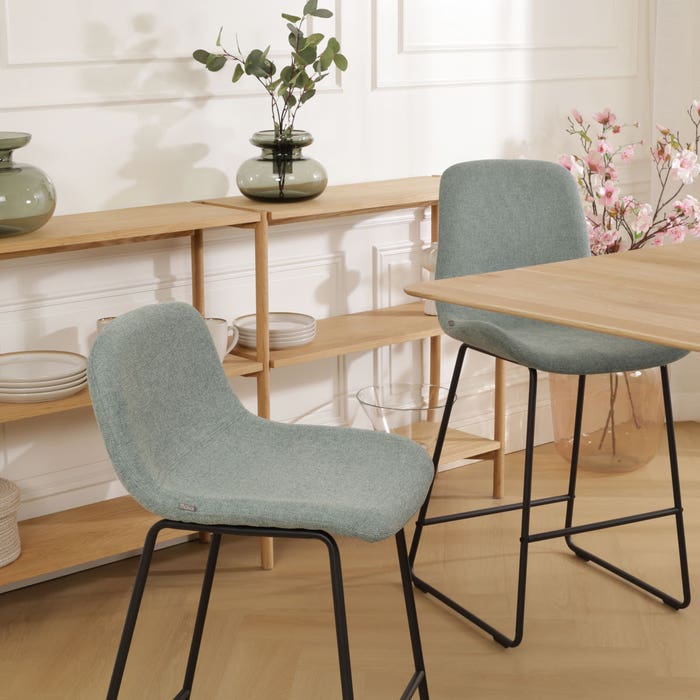 Nino-Mats barkruk zacht groen - zwart onderstel - 75 cm barstoel - kookeiland - stof - zithoogte 75 cm - lage - scandinavisch