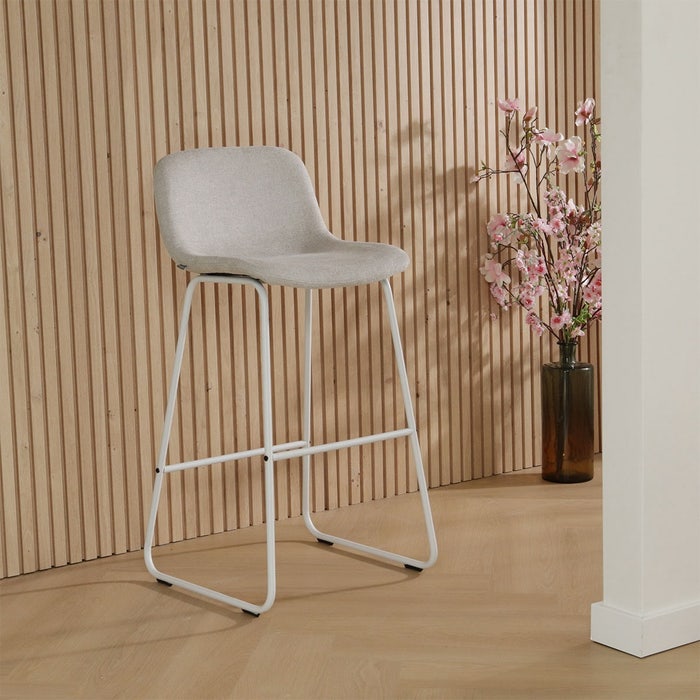 Nino-Mats barkruk beige - wit onderstel - 75 cm - set van 2 barstoel - hoge - stof - scandinavisch - modern - lichtbruin - set van 2