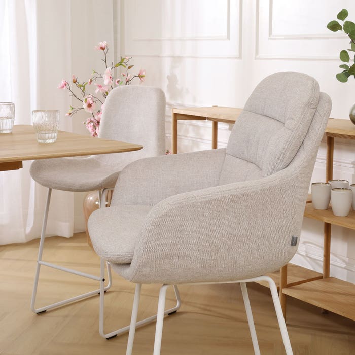 scandinavische barkruk met armleuning beige - wit onderstel - 75 cm Nino-Mia 