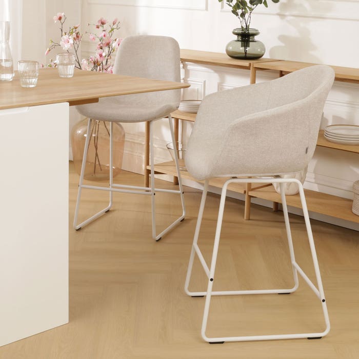 scandinavische barkruk beige - wit onderstel - 75 cm Nino-Otis