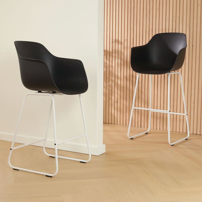 luxe hoge barkruk zwart - wit onderstel - 75 cm Nino-Puk 